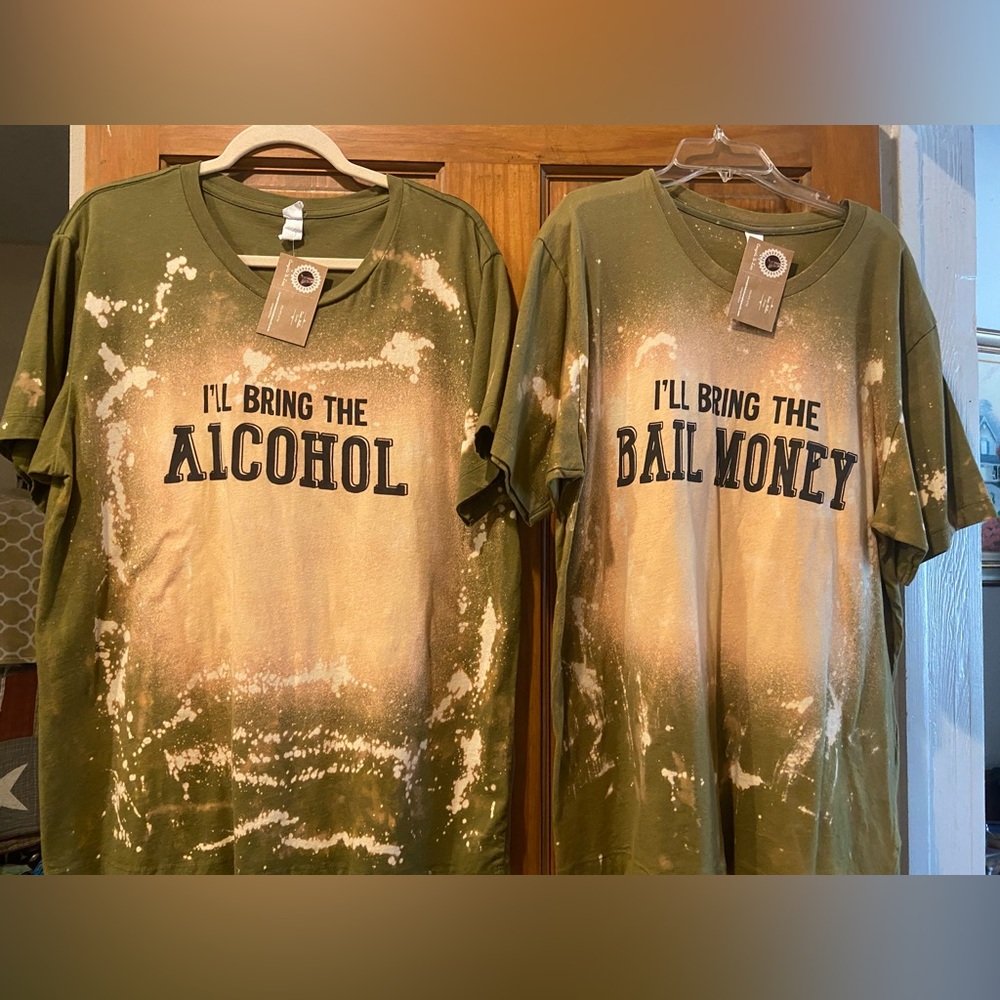 NWT! Fun Green and Tan Graphic T-Shirts set of 2
